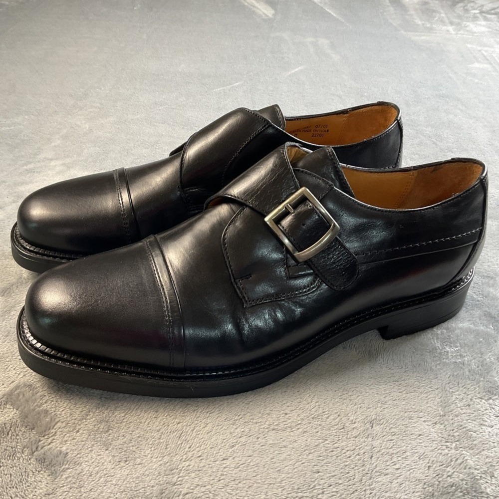 Bostonian Strada Mens 11 M Black Leather Single Monk Strap Cap Toe Shoes Italy